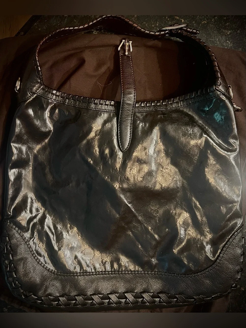 Gucci Vintage rare “Jackie Bamboo”Espresso/Black/CrystalCanvas/Leather hobo